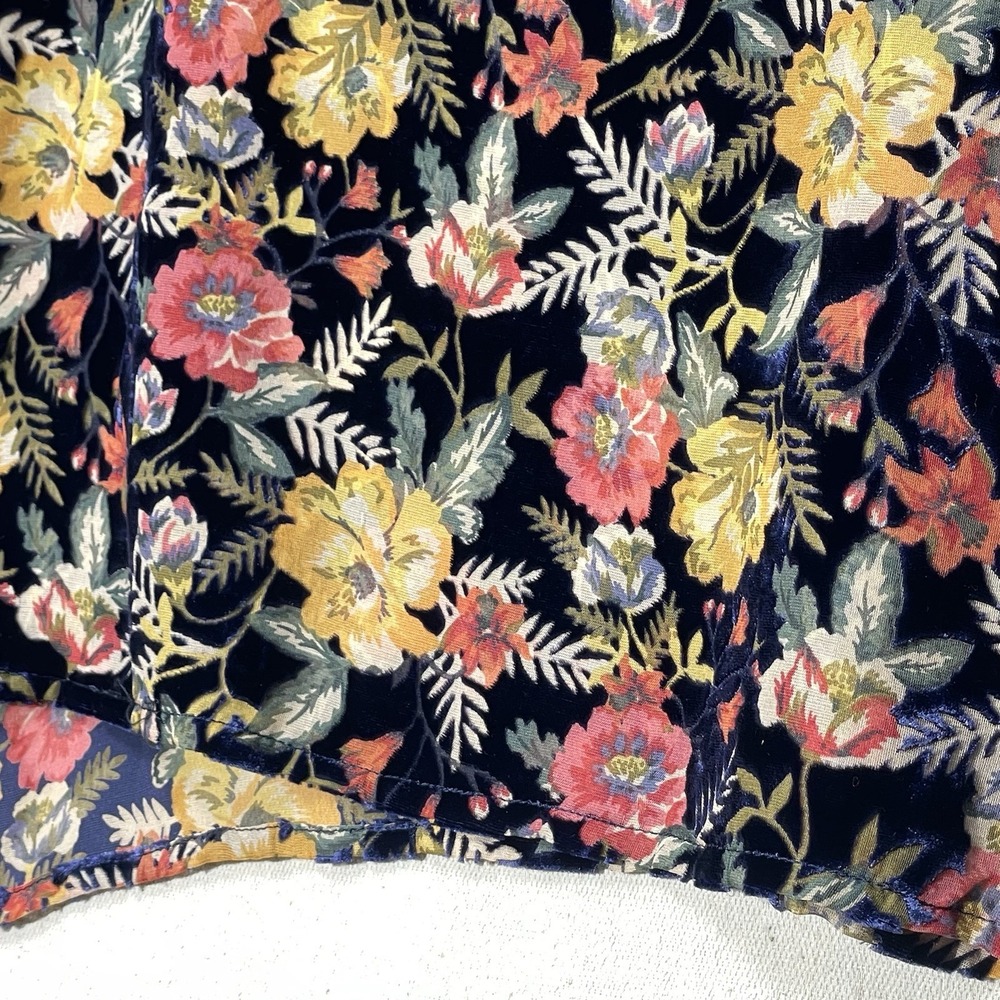 Johnny Was Velvet Burnout Blouse Women's L Blue Floral Print Kimono Sleeve Silk - Picture 6 of 15
